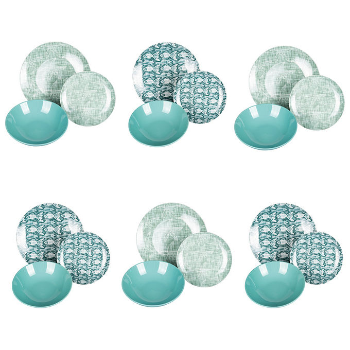 VDE TIVOLI 1996 Cozumel Servizio Tavola 18 Pezzi In Porcellana E Gres, 6 Posti Tavola In 2 Decori Diversi