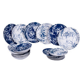 Servizio Piatti 18 Pezzi In Porcellana, 6 Posti Tavola In 2 Diversi Colori, Forest Leaf Blue
