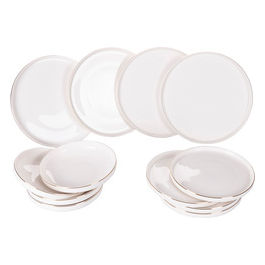 Servizio Piatti 12 Pezzi In Porcellana Bordo Oro, 4 Posti Tavola, Luxury White