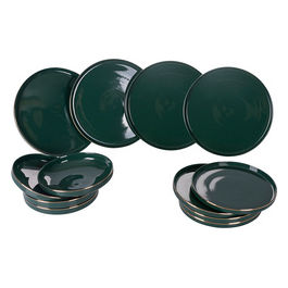 Servizio Piatti 12 Pezzi In Porcellana Bordo Oro, 4 Posti Tavola, Luxury Green