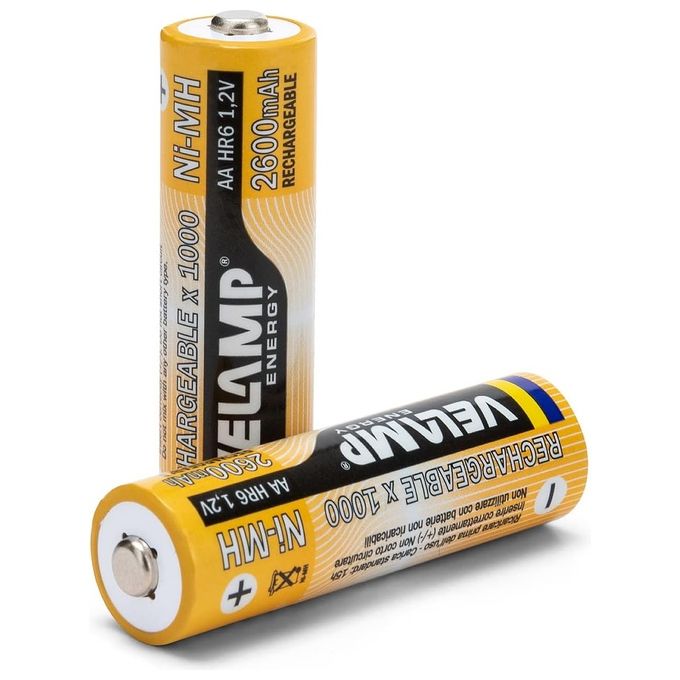 Velamp HR6-2BP Batterie Ricaricabili Stilo AA ad Alta Capacita' 1.2V 2600 mAh Tecnologia Ni-MH 2 Pezzi