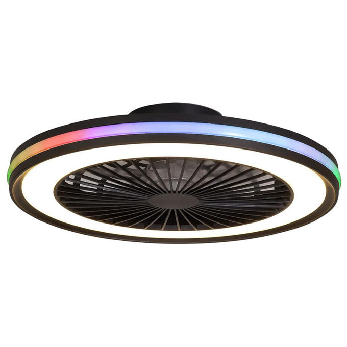 Mantra Iluminación, Ventilatore da Soffitto Nero con Telecomando e Luci RGB, 60W, 55,6x14,2 cm