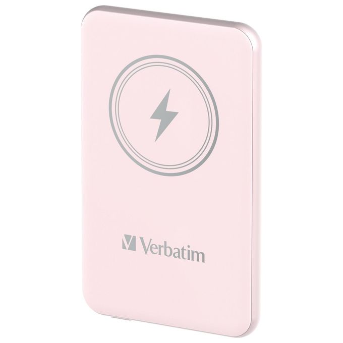 Verbatim 32243 Charge 'n' Go Power Bank 5000 mAh Ricarica Wireless 15 W e USB Type-C PD 20 W Quick Charge 3.0 Compatibile MagSafe colore Rosa