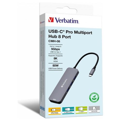 Verbatim CMH-08 Multiport Hub 5 Porte USB Tipo-C 5000 Mbit/s Argento