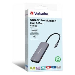 Verbatim CMH-09 Multiport Hub 9 Porte USB tipo-C 10000 Mbit/s Argento