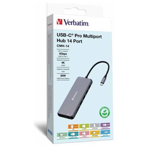 Verbatim CMH-14 Multiport Hub 14 Porte USB tipo-C 5000 Mbit/s Argento