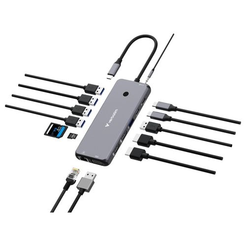 CMH-14 Hub USB-C Multiporta Pro 14 Porte 2x HDMI 4K VGA Gigabit Ethernet SD PD 85W colore Argento