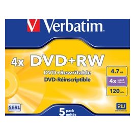 Verbatim DVD+RW 4x 4,7GB Advanced SERL Pack 5 uds JCase