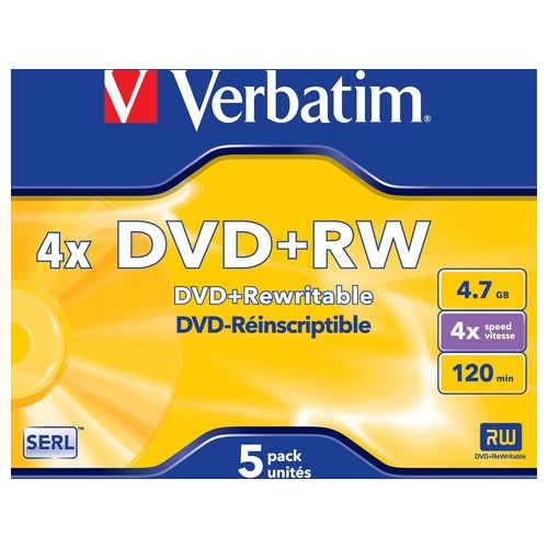 Verbatim DVD+RW 4x 4,7GB Advanced SERL Pack 5 uds JCase
