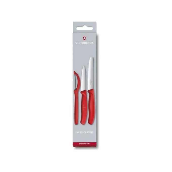 Victorinox Swiss Classic Set Coltelli per Verdura 3 Pezzi Rosso