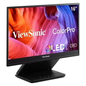 ViewsonicViewSonic VP16-OLED 16 Inch 16:9 (15.6 Inch) 1920 x1080 FHD Portable OLED Monitor with 100% DCI-P3, 100% sRGB, Pantone Validate, Micro HDMI, 2 USB-C, Speakers, Integration Hood, Foldable Stand