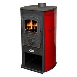 Vigor Blinky Stufa Acciaio-Ghisa Stoccolma Porta Vetro Rosso