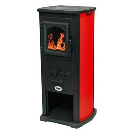Vigor Blinky Stufa Acciaio-Ghisa Oslo Porta Vetro Rosso