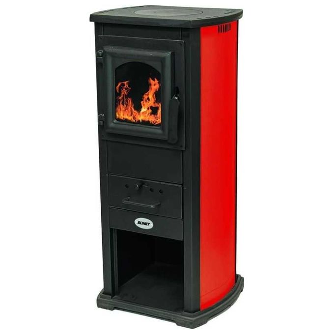 Vigor Blinky Stufa Acciaio-Ghisa Oslo Porta Vetro Rosso