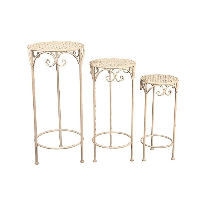 Vigor Portafiori Ferro Battuto Bianco 3 Pezzi Sgabelli Tondi