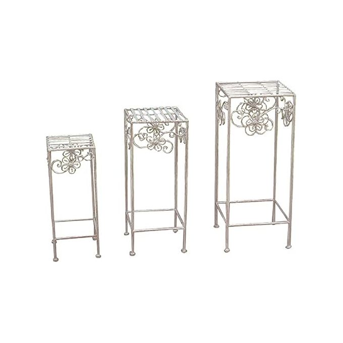 Vigor Portafiori Ferro Battuto Mika Bianco-72 3 Pezzi Sgabello