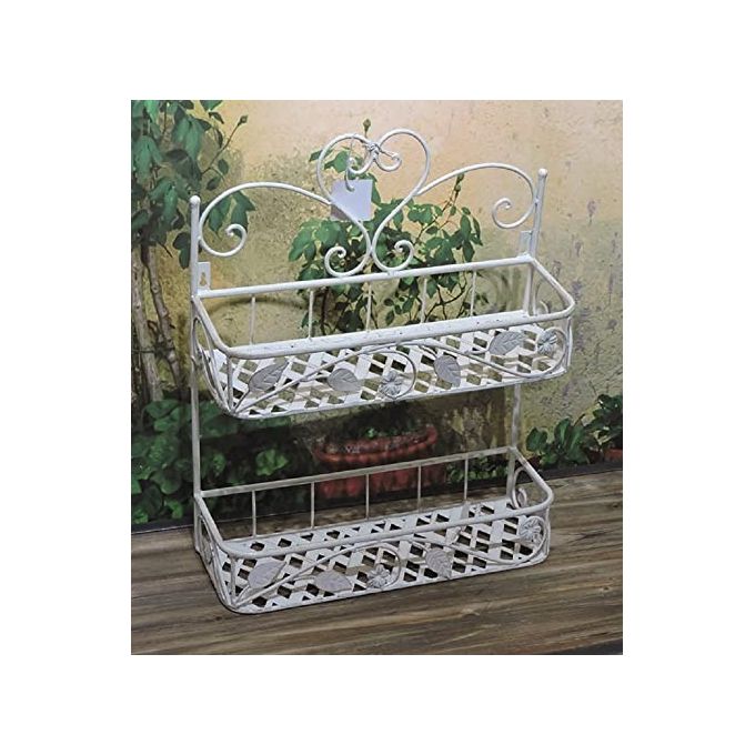 Vigor Portafiori Ferro Battuto Bianco Fioriera 2 Piani da Parete o Appoggio