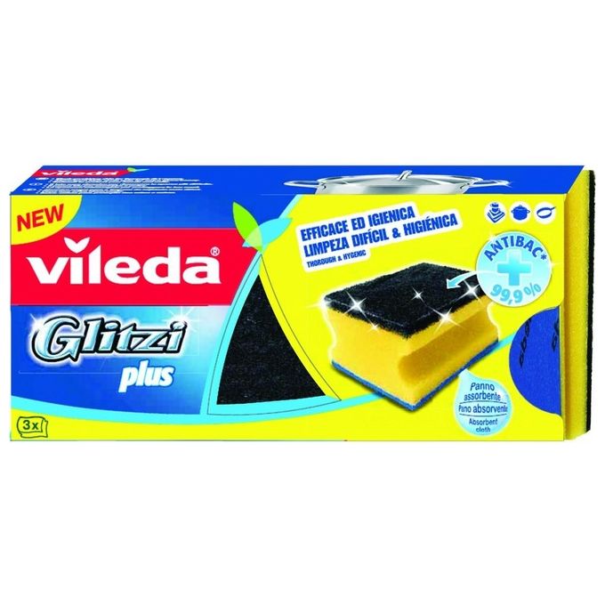 Vileda Glitzi Plus Spugna da Cucina - 3 Pezzi