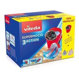 Vileda Supermocio Box Sistema Lavapavimenti Set con Strizzatore Secchio Manico 3 Pezzi 1 Fiocco 3Action XL 2 Fiocchi Microfibre & Power Formato Convenienza