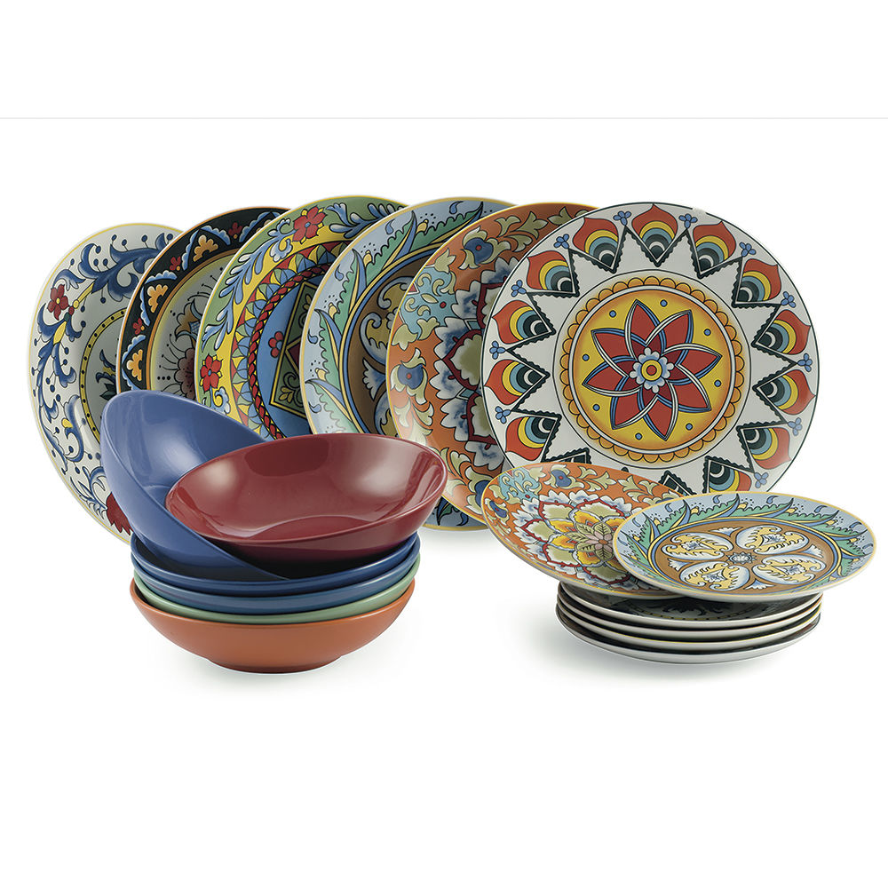 Servizio piatti da 18 pezzi Sicilia in Porcellana - Gres Multicolor, VDE  Tivoli 1996