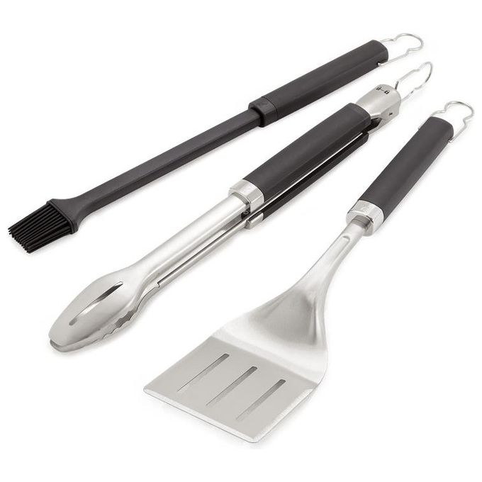 Weber 6764 Precision Set 3 Attrezzi Barbecue Pinza Paletta Pennello Silicone 46 cm Lavabile in Lavastoviglie colore Nero Argento
