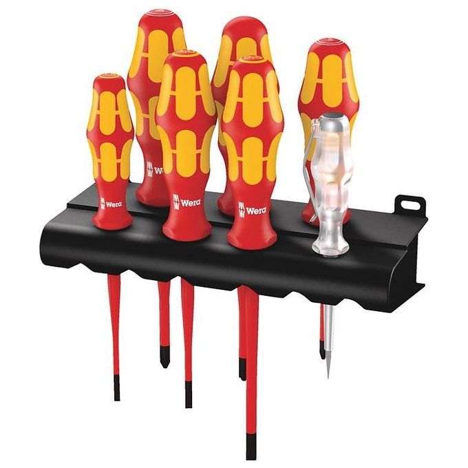 Wera 160 iS/7 Rack Assortimento di giraviti Kraftform Plus serie 100 + cercafase + rack. Con lame a diametro ridotto, 7 pezzi