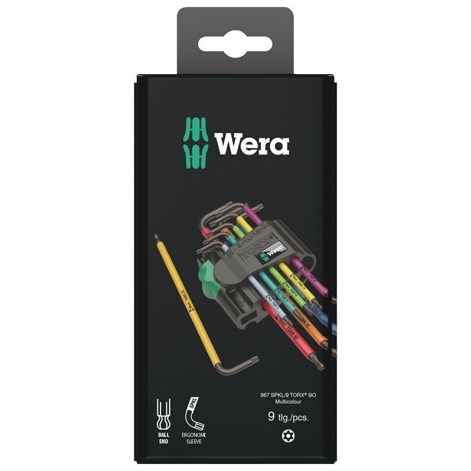Wera 967-9 TX BO Assortimento di Chiavi a L per Viti TORX BO Multicolour BlackLaser 9 Pezzi