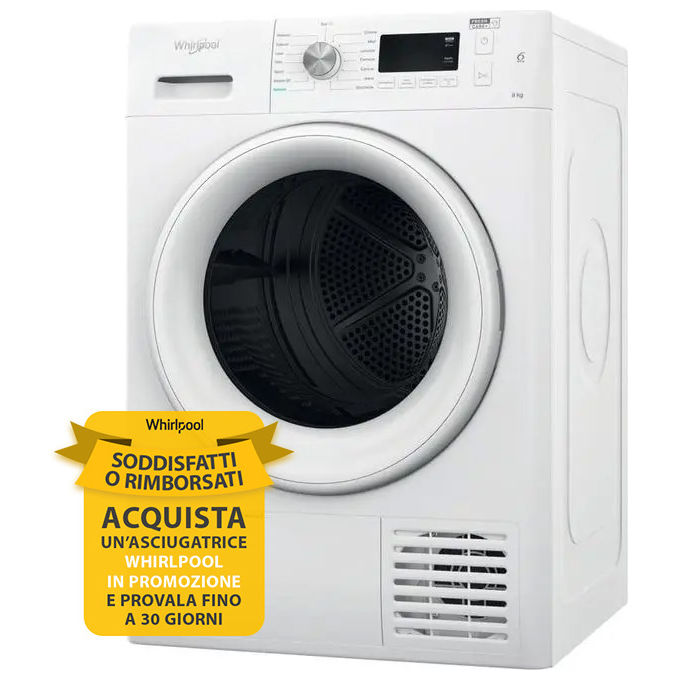 WHIRLPOOL FFTN M11 82 IT Asciugatrice 8 Kg Classe A Inverter con Pompa di calore Profondità 65 cm Super Silenziosa