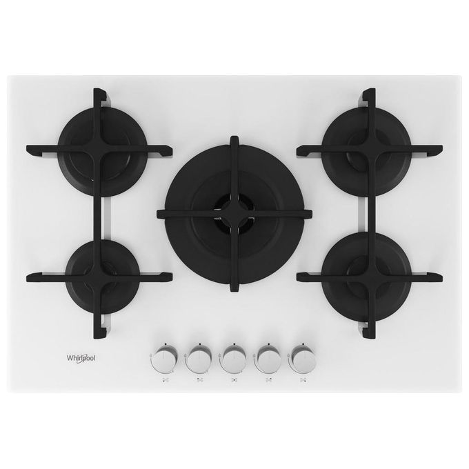 Whirlpool GOA7523-WH Piano Cottura a Gas 5 Zone Griglie in Ghisa 73 cm Bianco