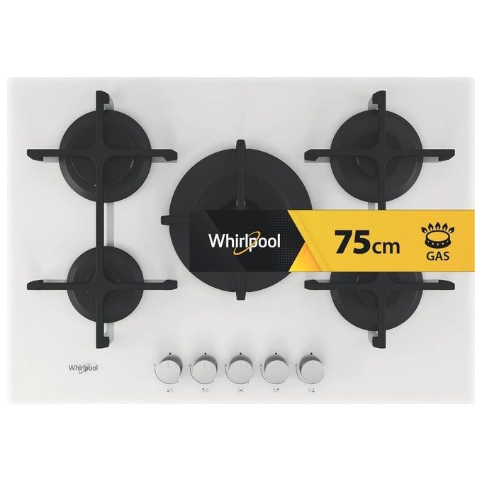 Whirlpool GOA7523WH Piano cottura a Gas 73 cm 5 fuochi Griglie in Ghisa Accensione Elettronica colore Bianco