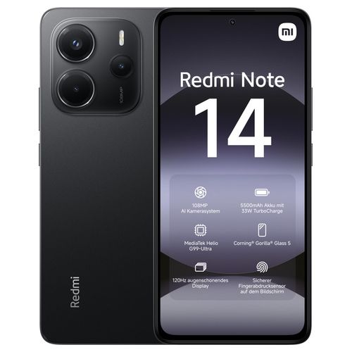 MZB0J01EU Redmi Note 14 Smartphone 4G 6.67" AMOLED 120Hz 6 GB RAM 128 GB MediaTek Helio G99 Ultra 108 MP 5500 mAh colore Nero