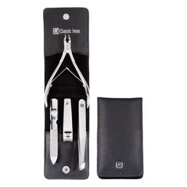 CLASSIC INOX Set Manicure con Custodia in Pelle Nero