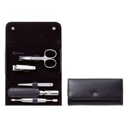 CLASSIC INOX Set per Manicure e Pedicure Custodia Bottone a Pressione Nero 5 Pezzi