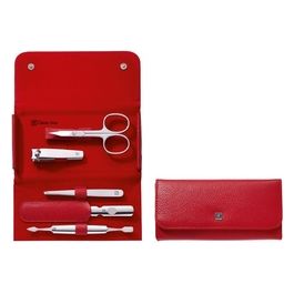 CLASSIC INOX  Set per Manicure da Viaggio Custodia Bottone a Pressione Rosso 5 Pezzi