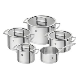 Set di Pentole 5 Pezzi 4 Coperchi Adatto per Induzione Acciaio Inox Vitality
