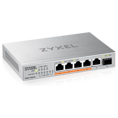 Zyxel XMG-105HP Switch Non Gestito 5 Porte 2.5G Ethernet 100/1000/2500 Supporto Power over Ethernet Argento